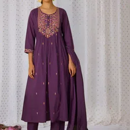 Indo Era Women Ethnic Motifs Embroidered Empire Thread Work Pure Cotton Kurta with Trousers & With Dupatta-picture-23
