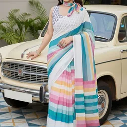 JANOI Striped Silk Blend Chanderi Saree image 4