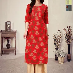 HERE&NOW Selection Of 3 Floral Printed Round Neck Straight Kurtas-picture-32
