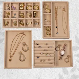 THE BIG TROVE Cream-Coloured Set of 4 Reusable Jewellery Organiser Organisers-picture-15