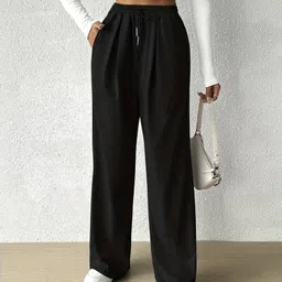 dockstreet Women Solid Black Track Pants image 4