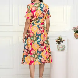 Myshka Floral Printed Puff Sleeves A-Line Dress image 4