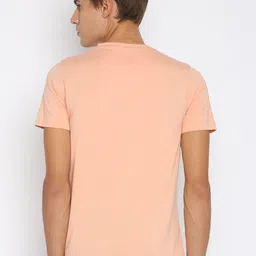 Basics Men Peach V-Neck Raw Edge Slim Fit T-shirt image 2