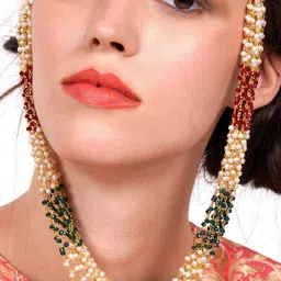 ODETTE Gold-Plated Onyx & Pearls-Studded Layered Jewellery Set-image-9