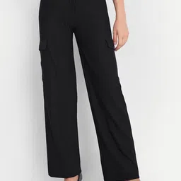 hoc Women Loose Fit Black Pure Cotton Trousers-picture-17