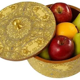 woodenstores Wooden Handcrafted Floral Print Resin Design Casserole Round Shape box Serve Casserole image 5