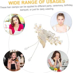 freebies Elegant Pearl Hanging Hair Claw | Stylish Butterfly Design | Hair Styling Clip Hair Claw image 3