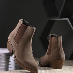 san frissco Men Chiku Leather Suede Chelsea High Heels Boots Boots For Women-picture-41