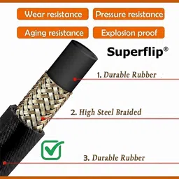 superflip Pipe for High Pressure Washer Machine 8 Meter Heavy Duty Black Molded Steel Pipe Suitable for / Car Washer Pipe / Ac Service Machine / Steel Braided Hose Pipe image 3