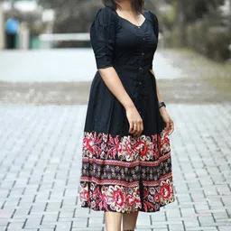 fashionmils Women A-line Black Midi/Calf Length Dress image 3