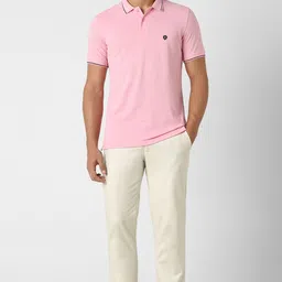 van heusen sport Men Solid Polo Neck Polycotton Pink T-Shirt image 4