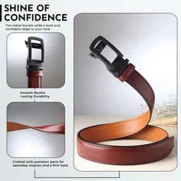 zoro united Men Formal, Casual, Evening, Party Brown Artificial Leather, Texas Leatherite Belt image 3