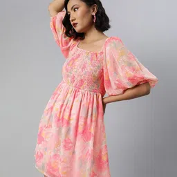 Sera Floral Print Flared Sleeve Chiffon Fit & Flare Dress image 2