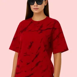 Leotude Abstract Printed Drop-Shoulder Sleeves Oversized T-shirt-image-56