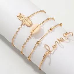 Arzonai Women Pack Of 4 Gold Plated Charm Studded Bracelet-picture-41
