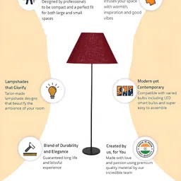 Devansh Maroon & Black Conical Shade Wood Base Floor Lamps image 4