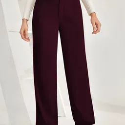 BAESD Women Relaxed Straight Leg Straight Fit Non-Iron High-Rise Stretchable Trousers-image-99