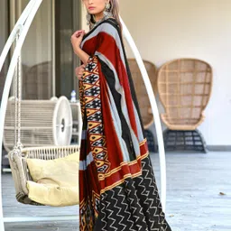 Panzora Striped Block Print Saree image 4