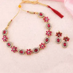 Brado Jewellery Gold-Plated American Diamond & Crystal Stone Studded Jewellery Set image 4