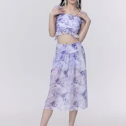 LULU & SKY Abstract Printed Square Neck Top & Shorts With Skirt Co-Ords image 4