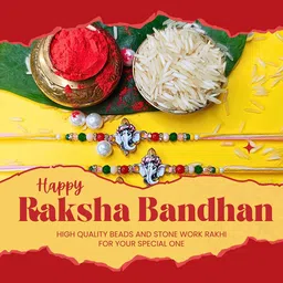 ORANGENYSHA Set Of 2 American Diamonds Studded & Beaded Meenakari Thread Rakhis image 5