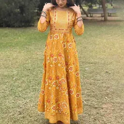 Aralia Floral Print Maxi Ethnic Dress-picture-23