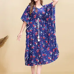 IKRASS Women Floral Printed Kimono Sleeve Tie-Ups Detail Kaftan Midi Dress-image-26