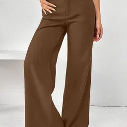 RAJOVATI Women Loose Fit Pleated Wide Leg Trousers-image-98