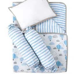 Masilo Infant Boys Blue & White Printed Organic Cotton Baby Bed Sets-picture-39