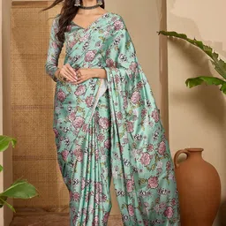 all about you Floral Beads and Stones Satin Saree image 5