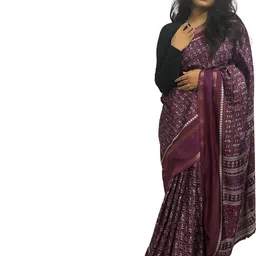 GHAN SALS Warli Printed Zari Baluchari Saree With Unstitched Blouse Piece image 3