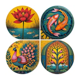 ArtVibes Set Of 4 Yellow & Green Nature & Spiritual Wooden Wall Decor image 3