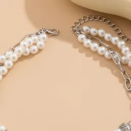 StyleCast x Revolte Silver-Plated Pearls Beaded Tasselled Statement Necklace image 2