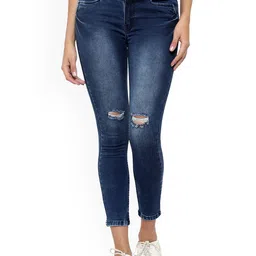God's Club Women Straight Fit High-Rise Mildly Distressed Light Fade Jeans-image-19