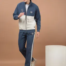 Cantabil Men Colorblocked Mock Collar Tracksuit image 4