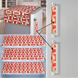 E-Retailer Red Printed 6 Pieces Waterproof 3-Layered Refrigerator Covers With Pockets-picture-27