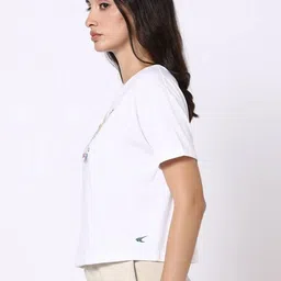 Performax Women Printed Loose Fit Crop T-Shirt with Graphic Print image 2