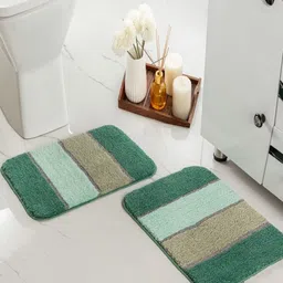 Saral Home Set of 2 Green TRIS Soft Stripe Thick Microfiber Anti-Skid Bath Mats image 4