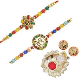 MEIRA JEWELLERY Set Of 2 Designer Rakhis With Greeting Card & Roli Chawal image 2