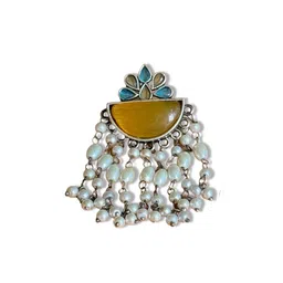 NAMAN ARTS Silver-Plated Artificial Stones Studded & Beaded Drop Earrings image 3