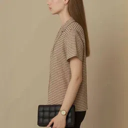 Mast & Harbour Women Lapel Collar Checked Crepe Shirt Style Top image 3