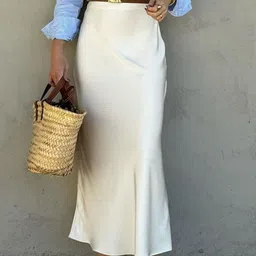 Outzidr Women Satin High Waist Flared Maxi Skirt-image-92