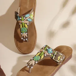 THE WHITE POLE Women Embroidered T-Strap Flats-picture-26