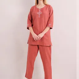 L&M Leisure and Moods Women Embroidered Linen Tunic with Trousers-picture-13