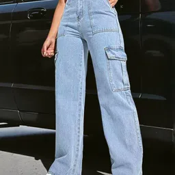 Crazeis Women Comfort Wide Leg High-Rise Light Fade Acid Wash Stretchable Jeans image 4