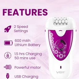 VGR V-722 2-In-1 Epilator & Shaver- Pink image 5