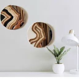 VAH Kya Bat Hai !! 2Pcs Brown & Black Round Nordic Boho Handwoven Raffia Wall Mirror-picture-18