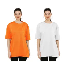 NOTWILD Women Pack Of 2 Solid Round Neck Cotton Oversized T-shirts-picture-25