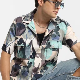 Campus Sutra Men Comfort Cuban Collar Floral Printed  Oversized Casual Shirt image 1