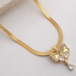 Estailo fashion Women Gold-Plated Stones-Studded Dainty Bowknot Pendant With Chain-picture-45